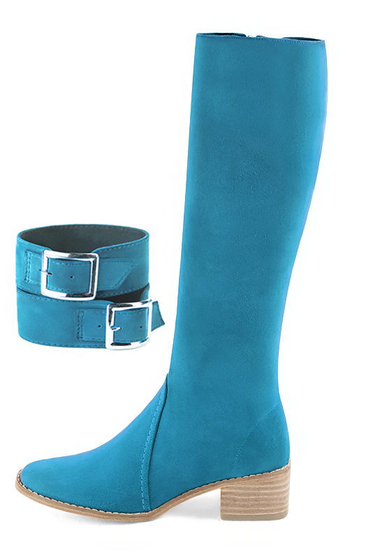 Turquoise blue women's calf bracelets, to wear over boots. Top view - Florence KOOIJMAN